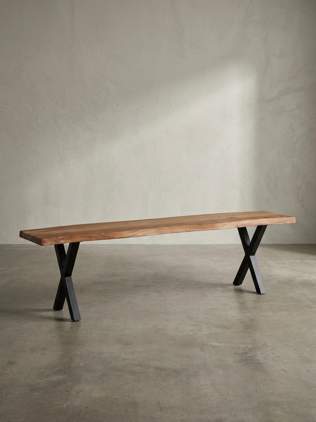 ESSZIMMERBANK Massivholz Metall Baumkante X-Beine, Akazie 120x40x46 cm - Schwarz/Braun, Holz/Metall (120/46/40cm) - KADIMA DESIGN