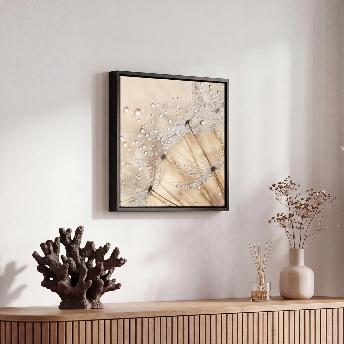 LEINWAND Bilder mit Rahmen - Löwenzahn - Abstrakt - Natur - Beige - 20x20 - Braun, Textil (20/20cm) - MuchoWow