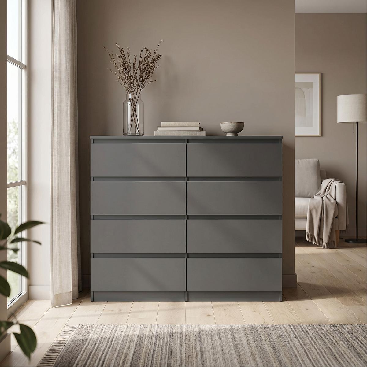 KOMMODE NUDO 120/101,5/39cm mit 8 Schubladen Türen Anthrazit - Anthrazit, Holzwerkstoff (120/101.5/39cm) - MASSENO