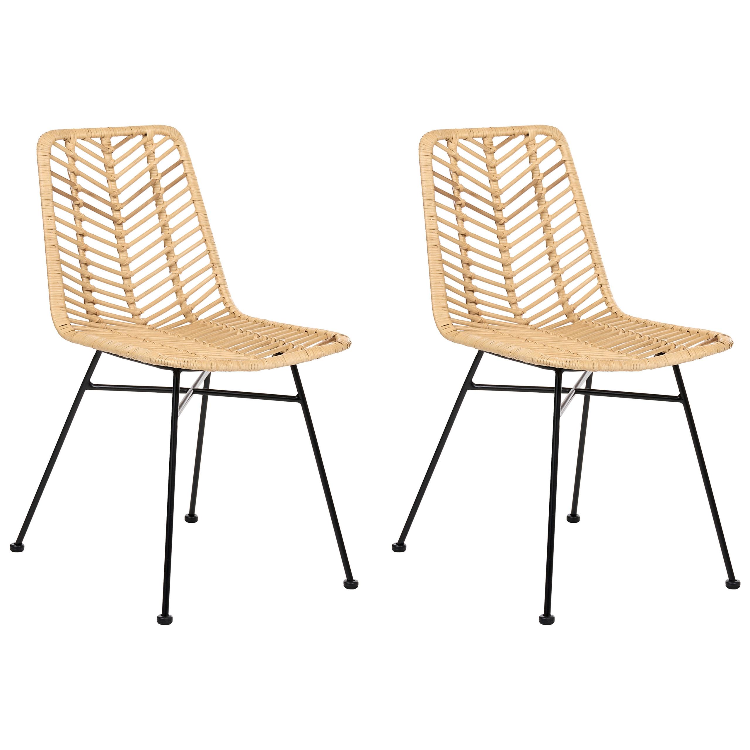 ESSZIMMERSTUHL 2er-Set Rattan Naturfarben Dilley - Naturfarben, Naturmaterialien (45/83/60cm) - Beliani