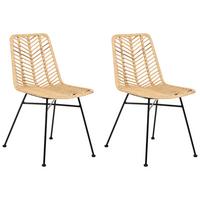 ESSZIMMERSTUHL 2er-Set Rattan Naturfarben Dilley - Naturfarben, Naturmaterialien (45/83/60cm) - Beliani