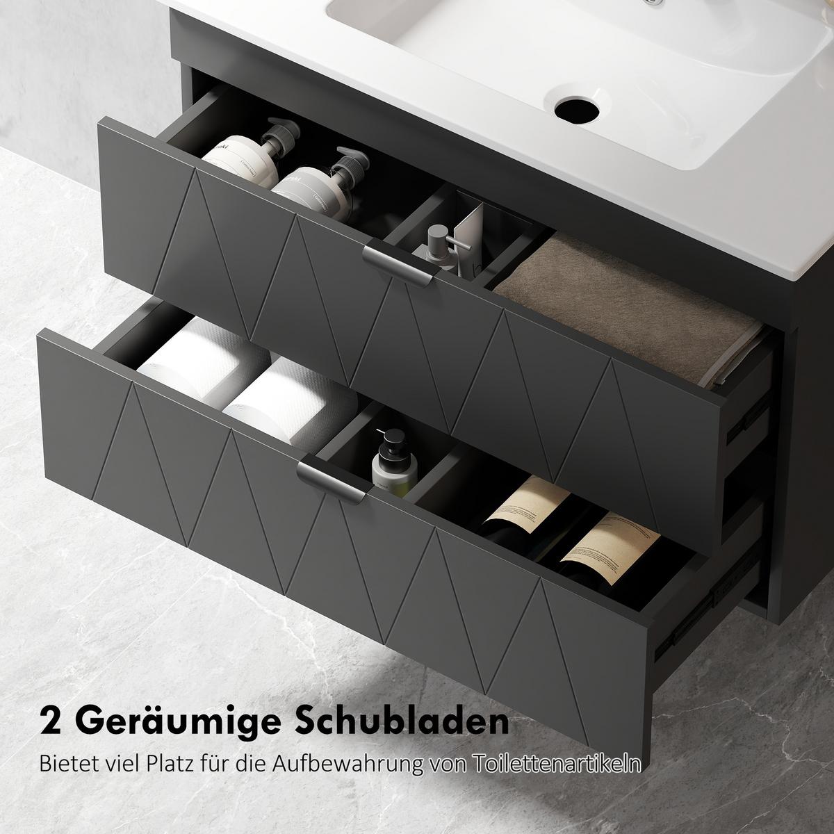 WASCHBECKENUNTERSCHRANK Hängend mit Keramikwaschbecken Schwarz - Schwarz, Holzwerkstoff/Metall (46/50/76cm) - HOMCOM