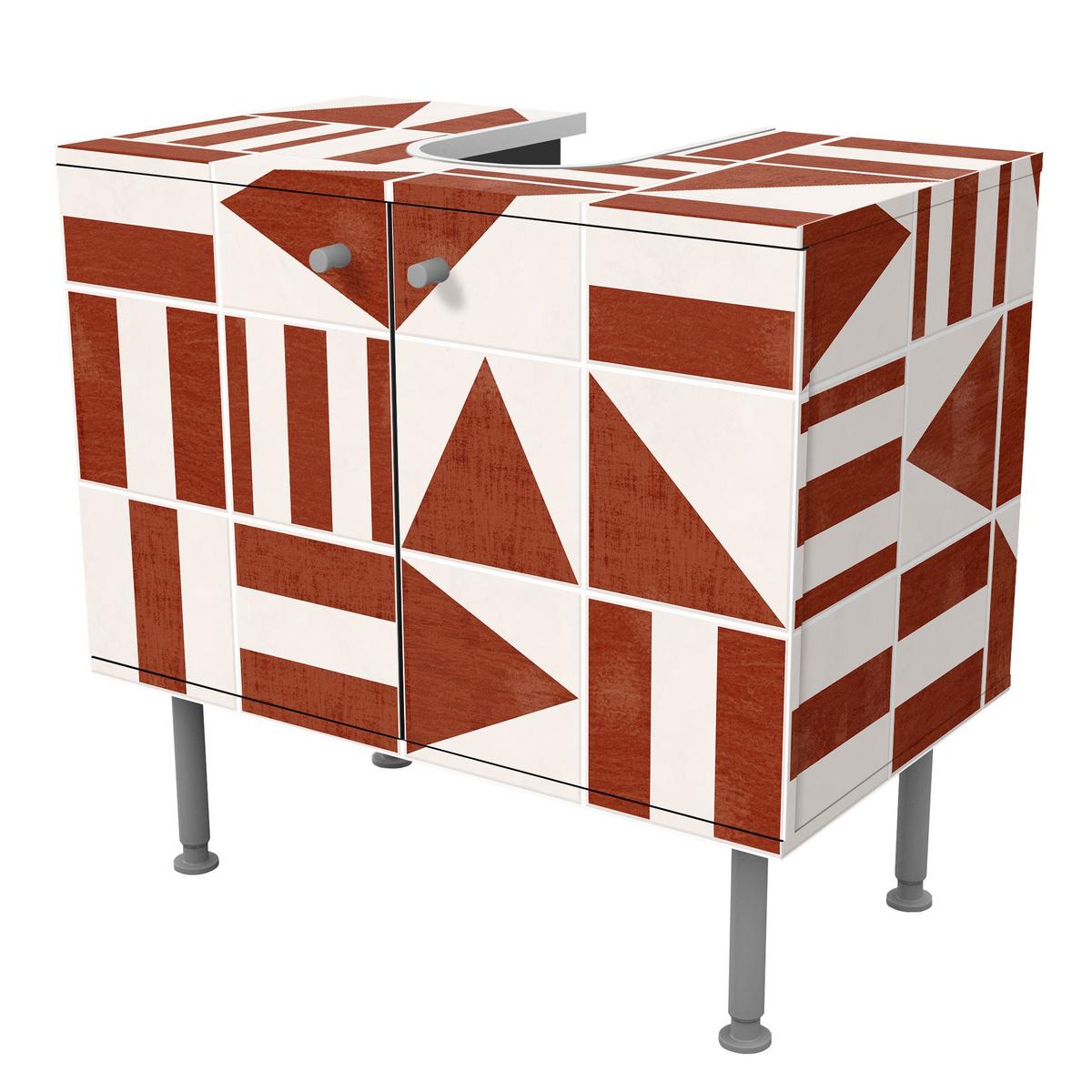 WASCHBECKENUNTERSCHRANK Fliesen mit geometrischen Formen Terracotta Shabby 60/55/35 cm - Rot, Holzwerkstoff (60/55/35cm) - Bilderwelten