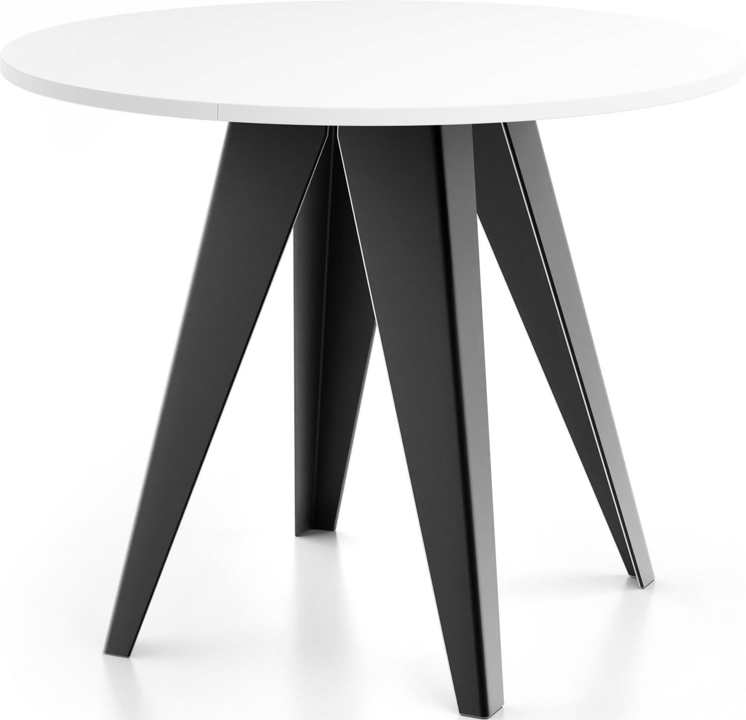 ESSTISCH Glory runder ausziehbarer, Weiß 90-130/100/76 cm - Schwarz/Weiß, Holzwerkstoff/Metall (90/130/76cm) - WFL GROUP