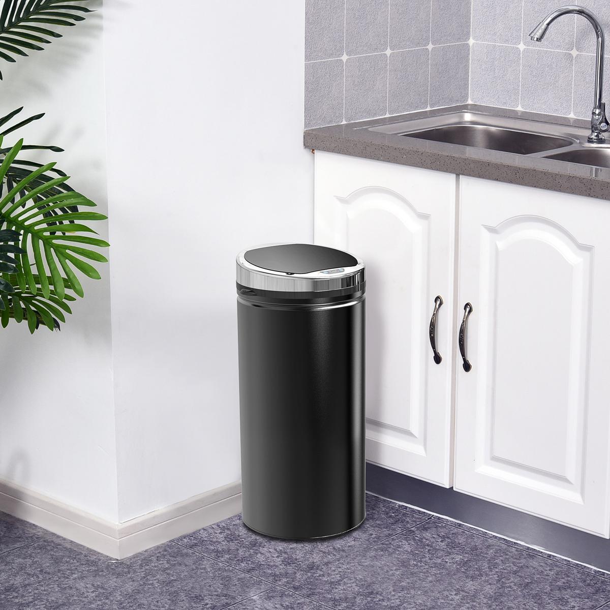 SENSOR-MÜLLEIMER 42L, Elektrisch Automatischer Abfalleimer mit Deckel, Rostfrei - Schwarz, Metall (30.5/68/30.5cm) - HOMCOM