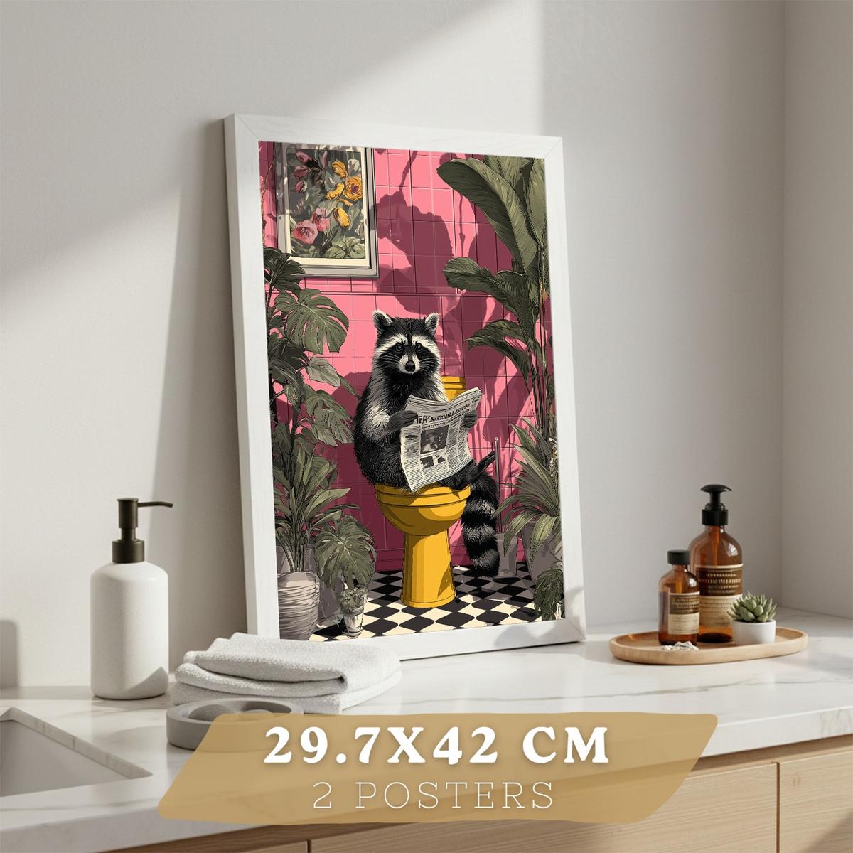 POSTER 2er-Set lustige Tierdrucke im Badezimmer, Fuchs und Waschbär-Dekorationsbilder im modernen Stil Weißer Rahmen A3 - Weiß, Papier (42/29.7/3cm) - Nacnic