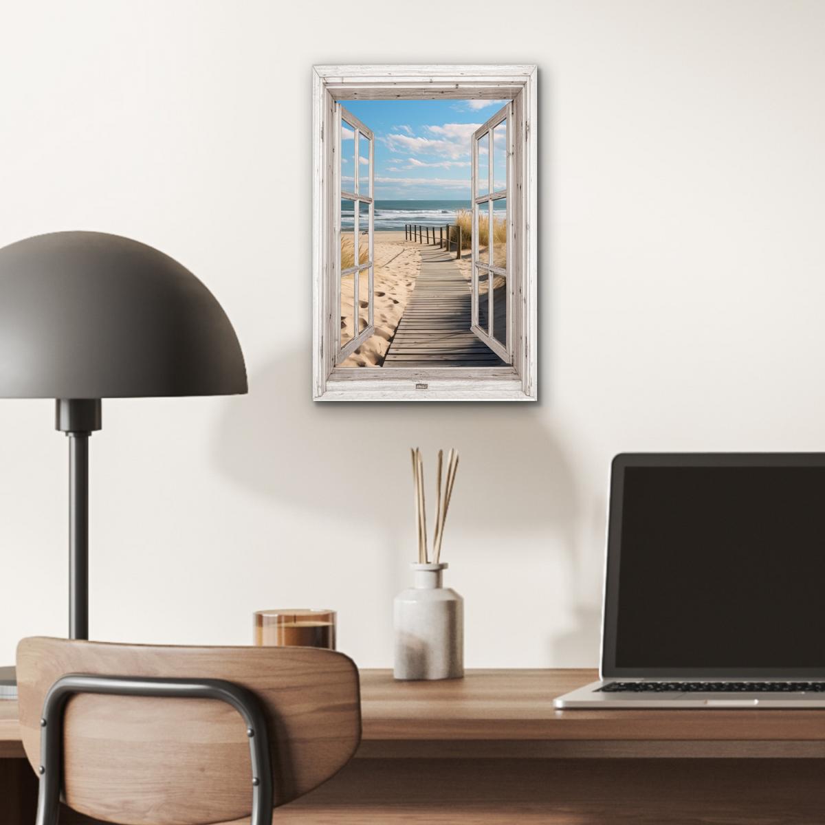METALLBILD Fenster - Meer - Küste - Natur - Ausblick - Strand - Wattenmeer 20x30 cm - Beige, Metall (20/30cm) - MuchoWow