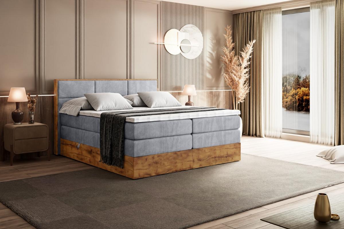 BOXSPRINGBETT mit Matratze H3|H4 und Lattenrost - LOLLI1 KING-200x200 - Grau Monolith - Grau, Holzwerkstoff (200/200cm) - ALTDECOR
