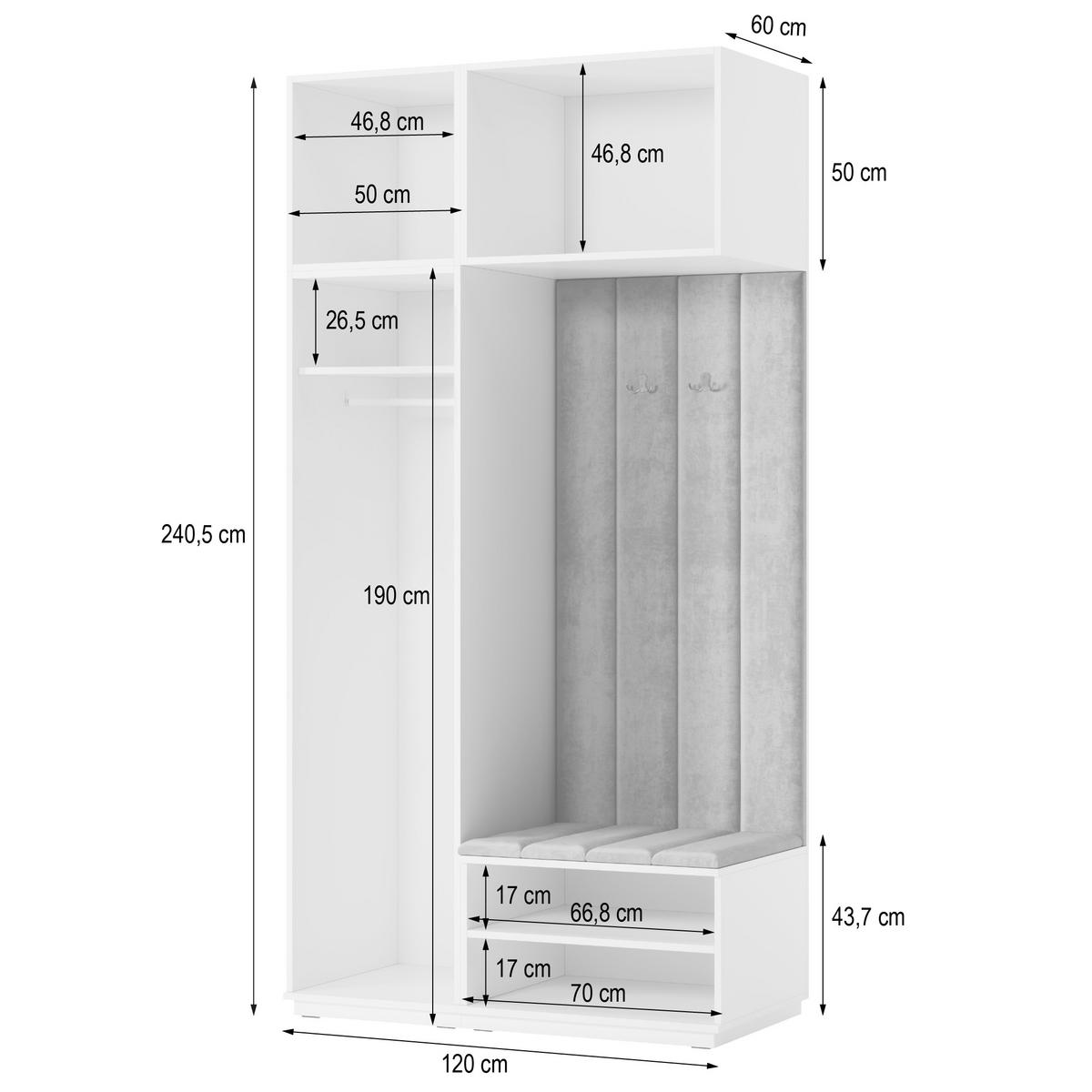 GARDEROBENSCHRANK REMA 120/240/60 cm Modern Eiche Wotan - Eiche Wotan/Hellgrau, Holzwerkstoff (120/240/60cm) - MASSENO