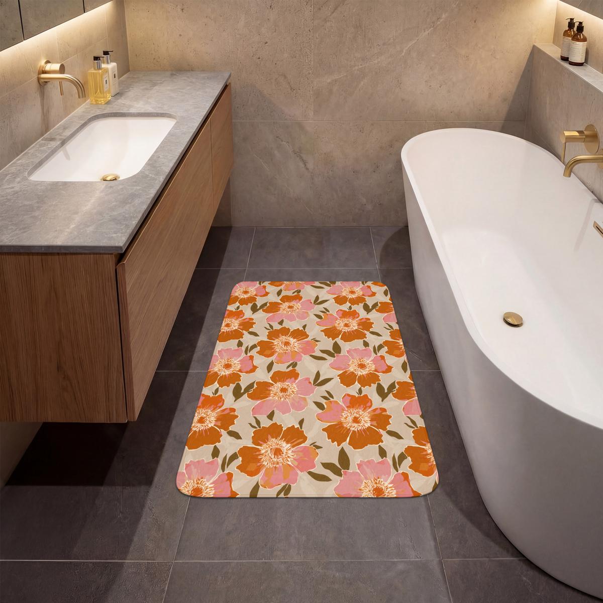 BADEMATTE Blumen - Motiv - Retro 60x90 cm - Multicolor, Textil (60/90cm) - OnlyWow