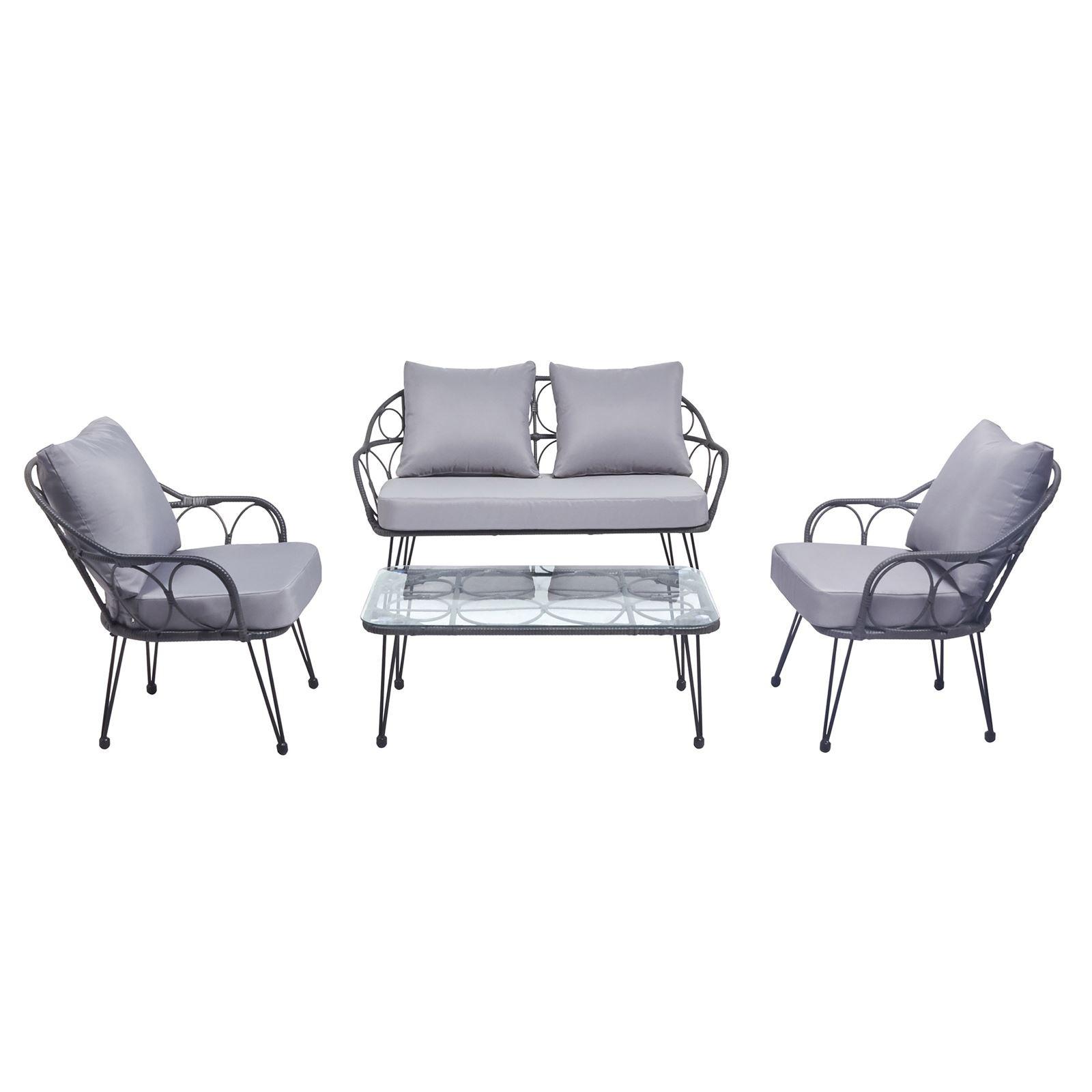 GARTENMÖBELSET CAIRO 4er Set grau - Schwarz/Grau, Textil - IDIMEX