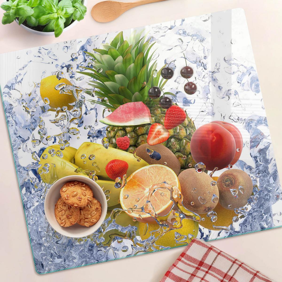 GLASPLATTE 60x52 cm Obst und Wasser - Multicolor, Glas (60/0.4/52cm) - TULUP