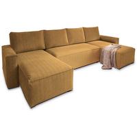 WOHNLANDSCHAFT ASPRA Gelb Kordstoff mit Schlaffunktion - Gelb/Grau, Holz/Kunststoff (295/85/140cm) - MASSENO