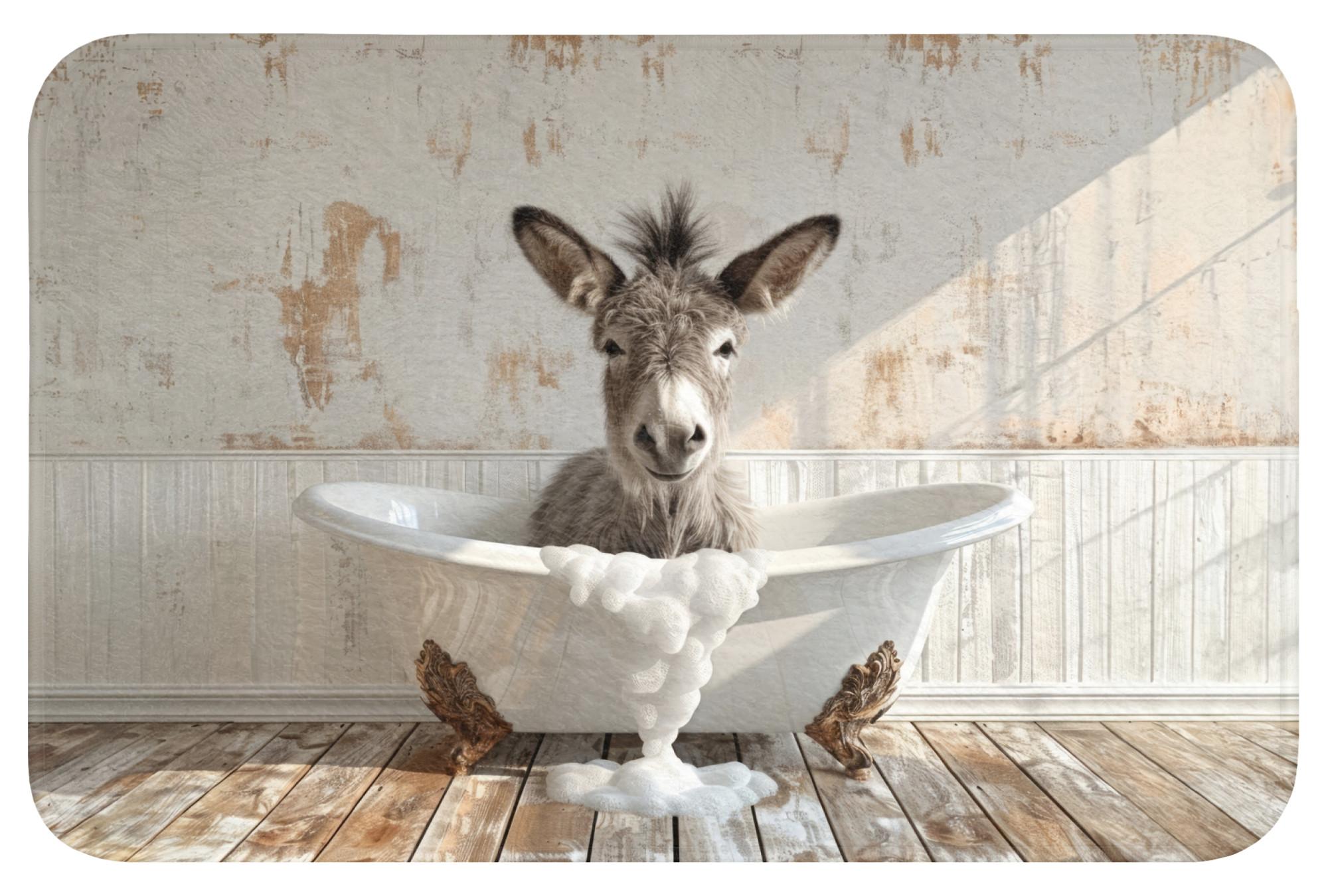 BADEMATTE Esel - Tiere - Badewanne - Schaumstoff Rutschfest 60x40 cm - Creme, Textil (60/40cm) - OnlyWow