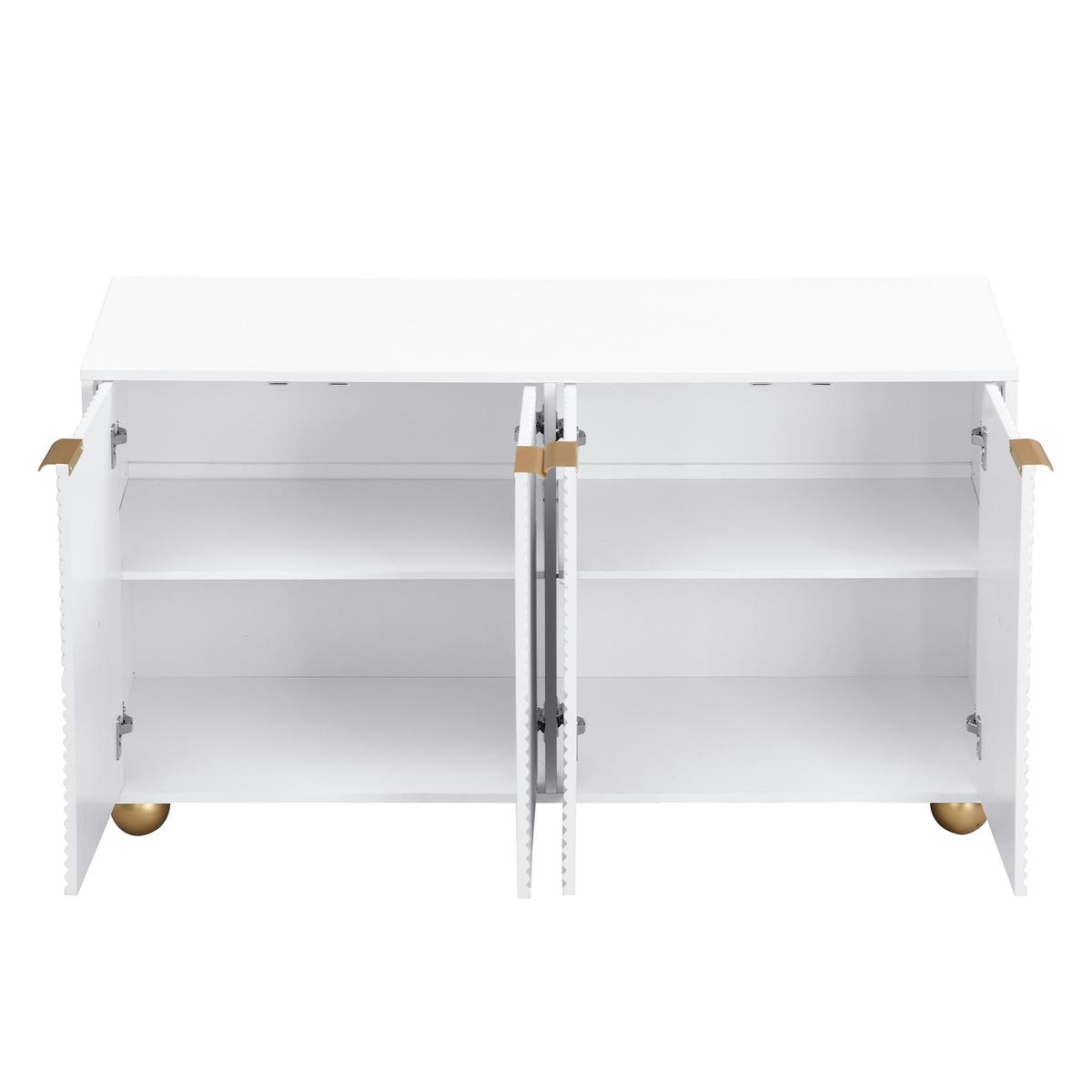 SIDEBOARD Weiss & Gold 120 Cm Mit Geometrischer Gravur & Kugelfüssen - Weiß, Holzwerkstoff (120/71.5/35cm) - Urban Meuble