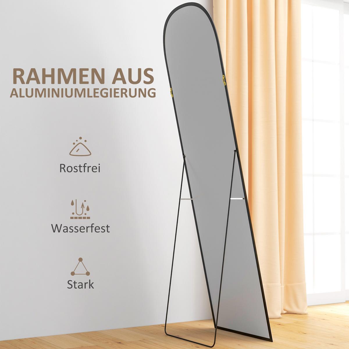 GANZKÖRPERSPIEGEL Aluminiumlegierung Hartglas Schwarz - Schwarz, Metall (50/170/1.5cm) - HOMCOM