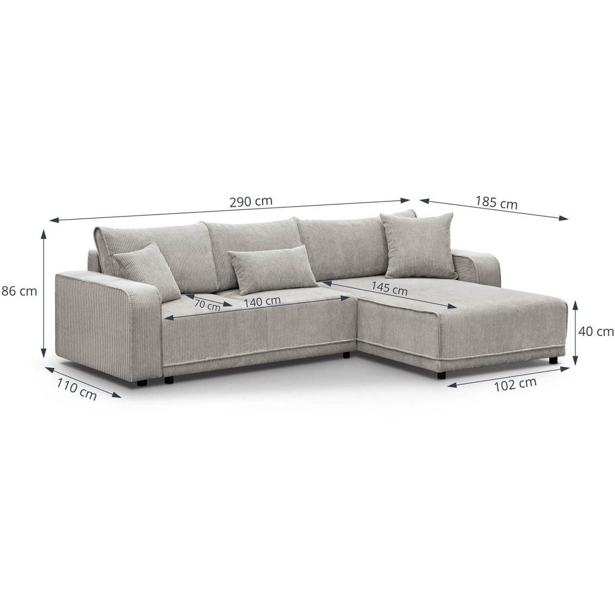 ECKSCHLAFSOFA Primo L beige - Beige/Schwarz, Textil (290/185cm) - Beautysofa