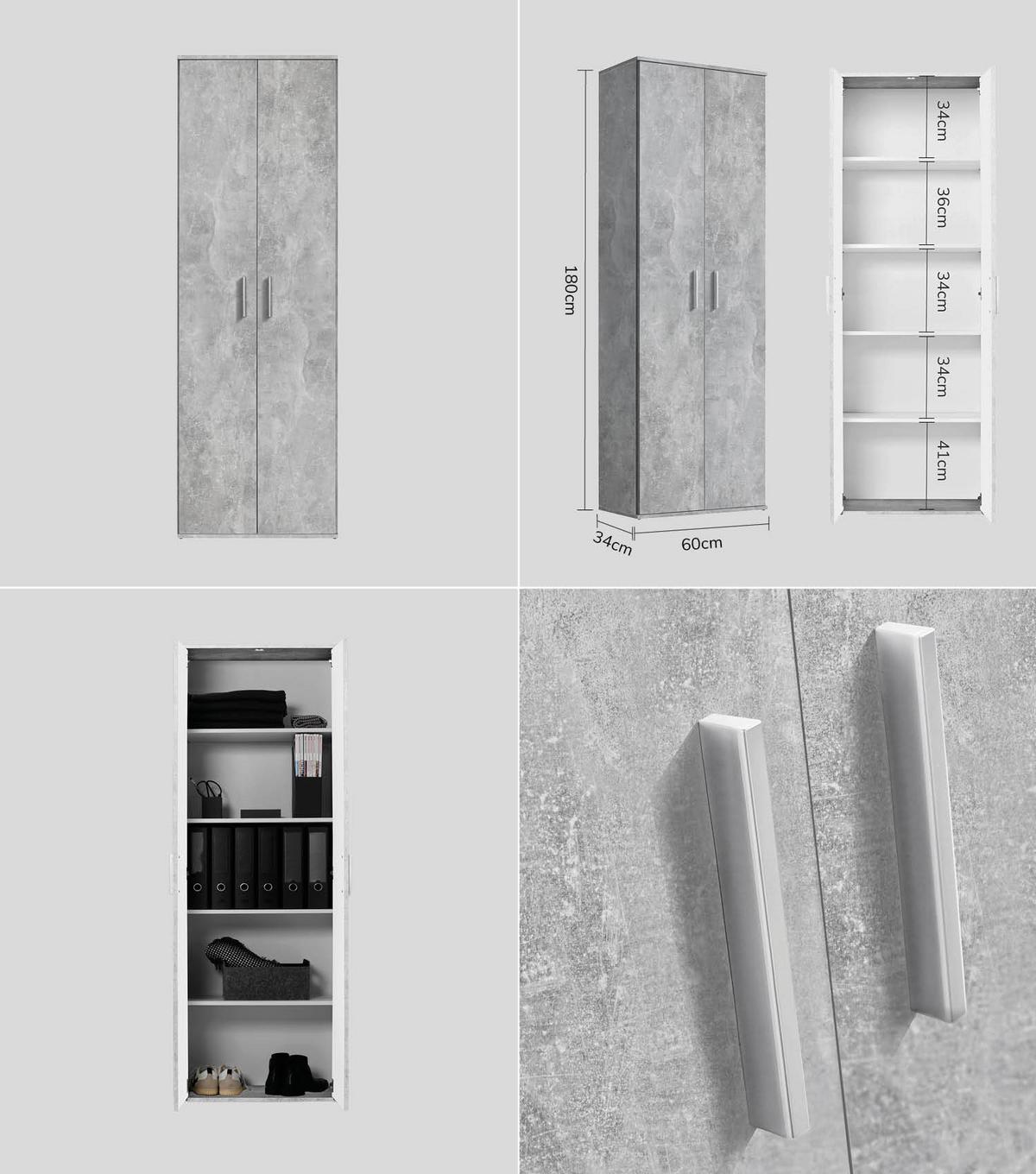 MEHRZWECKSCHRANK SET Der Allzweckwaffe - Silberfarben/Grau, Holzwerkstoff (60/180/34cm) - Mokebo