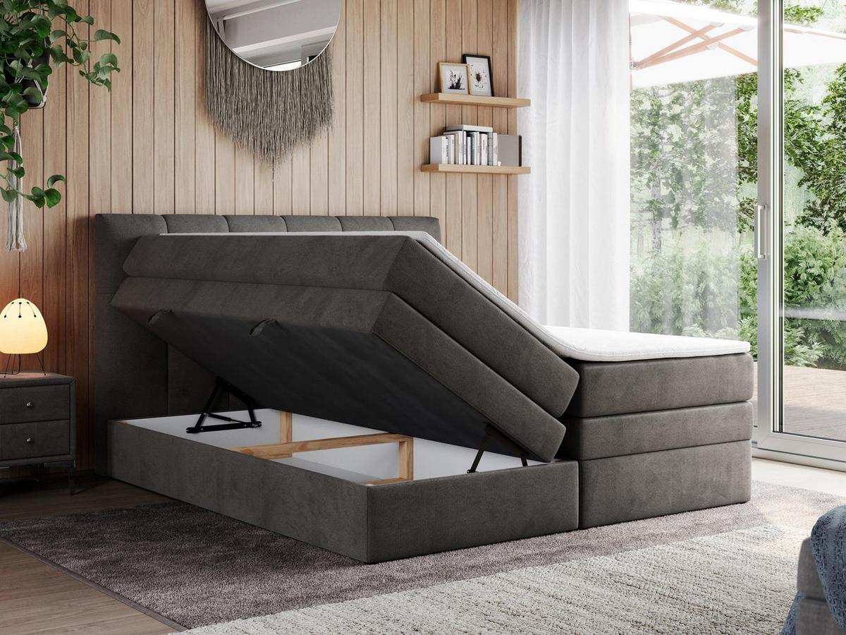 BOXSPRINGBETT ALVIN KING 160/200 Dunkelgrau Velvet - H3 - Dunkelgrau, Holz/Textil (160/200cm) - MKS