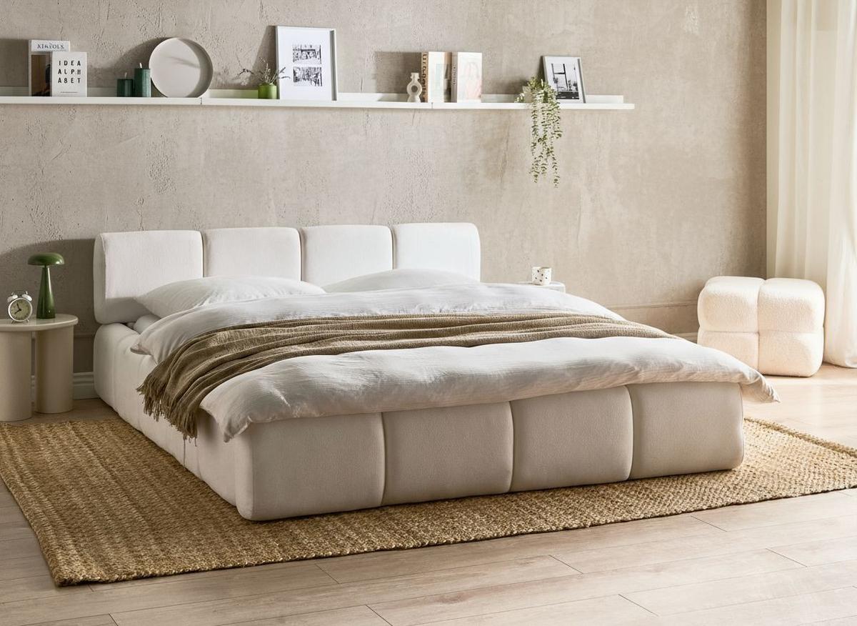 BETT mit Lattenrost 160/200 cm Stoff Cremeweiß Orville - Creme, Textil (160/200cm) - Beliani