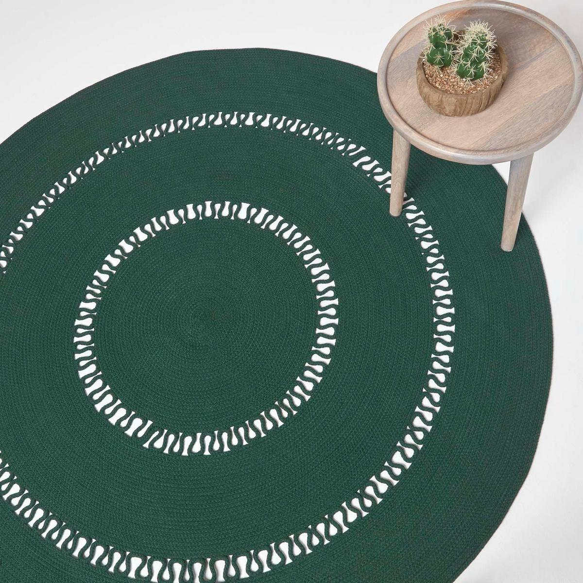 TEPPICH geflochten rund mit Häkel-Muster 120 cm - Dunkelgrün, Textil (120/120cm) - Homescapes