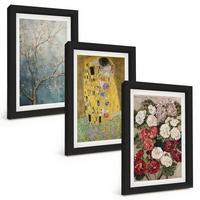 BILDER SET 3er Set - 20x30 cm Schwarzer Rahmen - Blumen des Baumes (Gemälde von Klimt) - Schwarz, Kunststoff (20/30cm) - TULUP