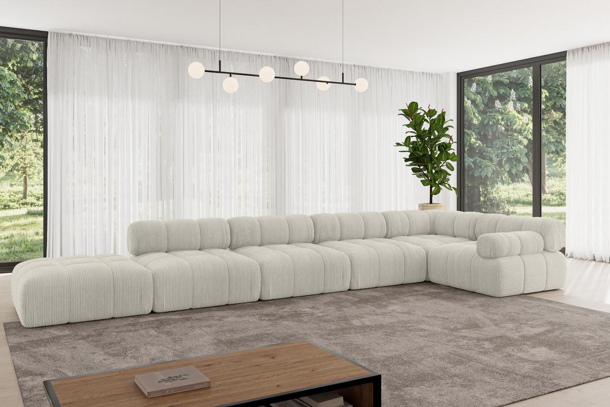 ECKSOFA modulares Sofa Felto-L3 - 475x190x70 cm Creme Cord - Hellgrau/Creme, Holzwerkstoff/Textil (475/190cm) - ALTDECOR