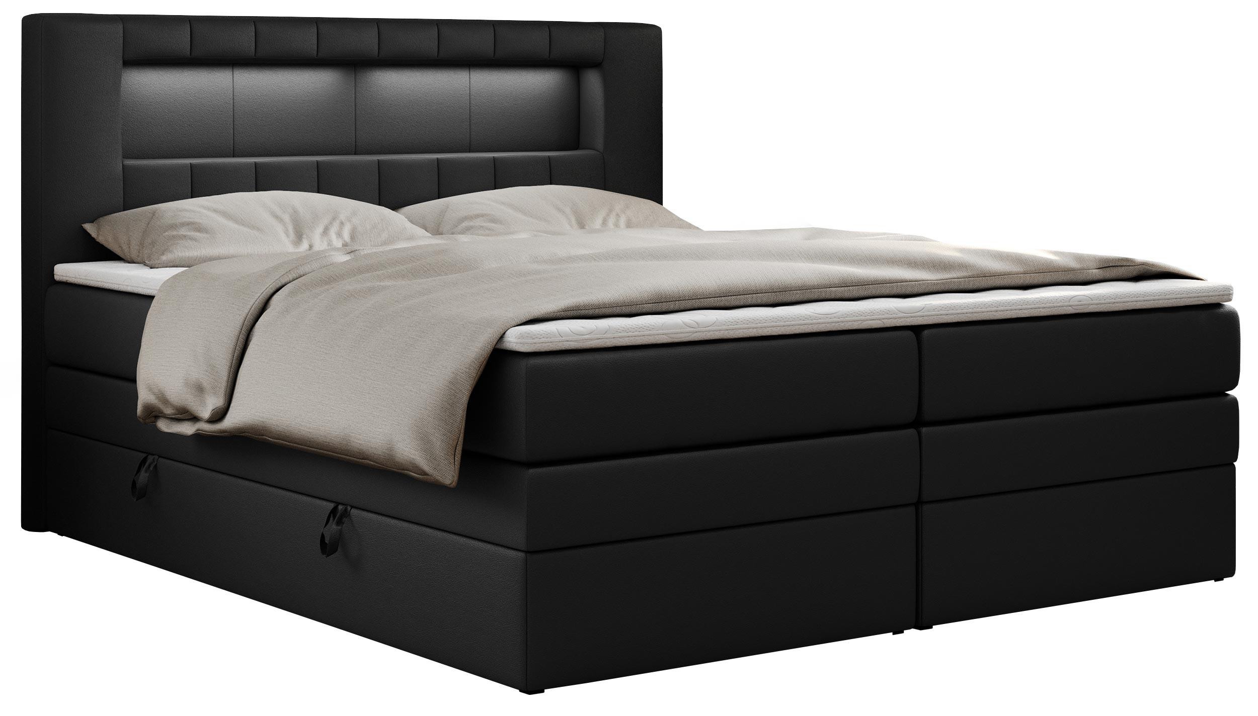 BOXSPRINGBETT GOLD-5 KING LED 180/200 Schwarz Kunstleder - H4 - Schwarz, Holz/Textil (180/200cm) - MKS