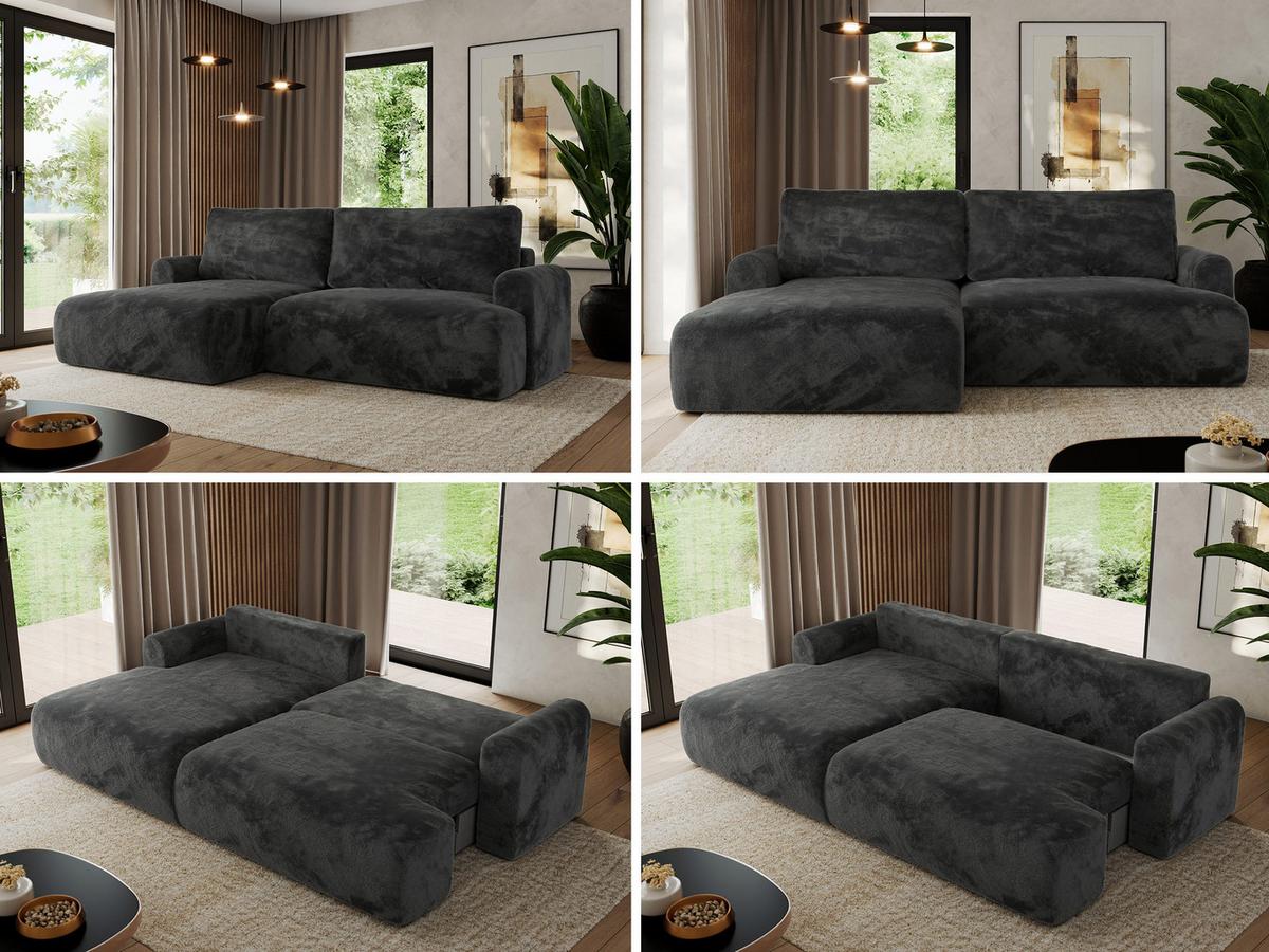ECKSCHLAFSOFA TONO L Dunkelgrau Plüsch - links - Dunkelgrau/Schwarz, Kunststoff/Textil (260/150cm) - MKS