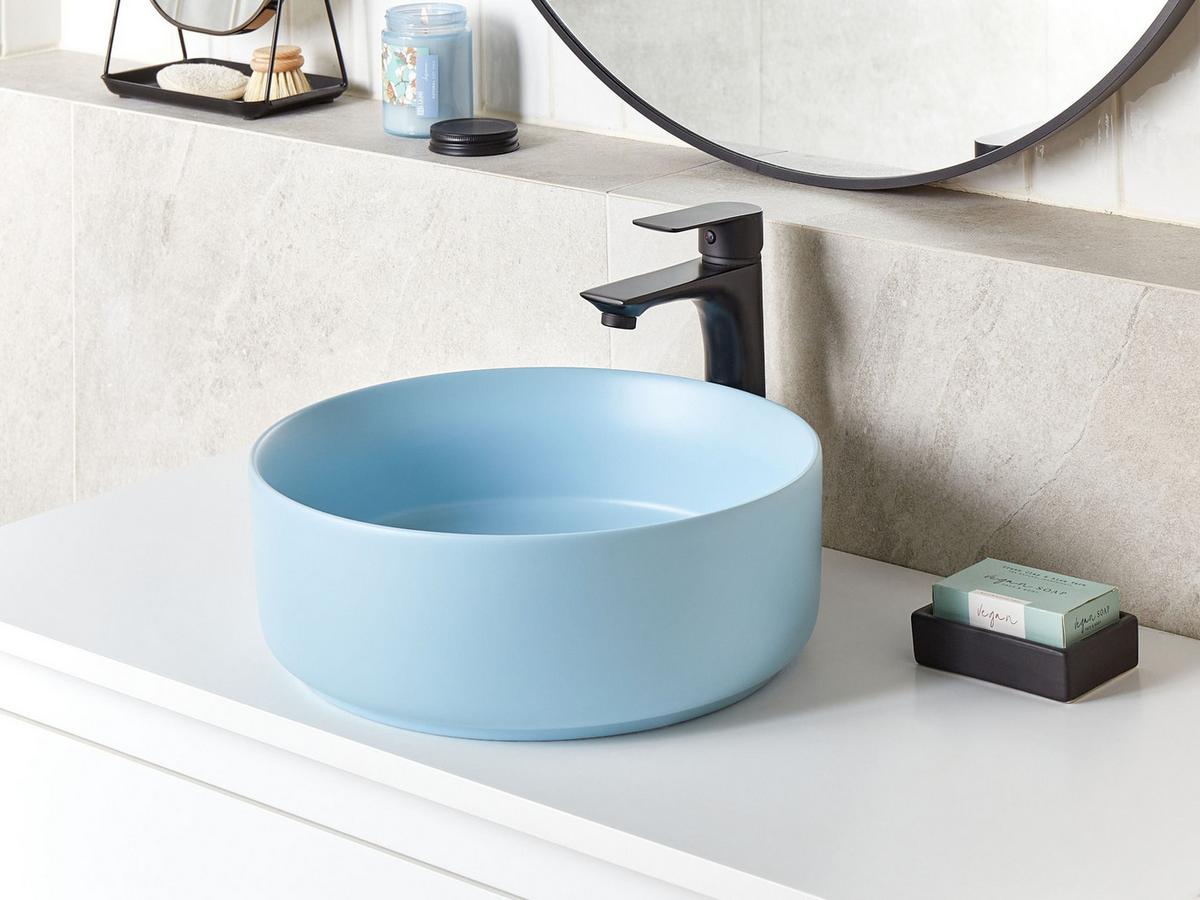 AUFSATZWASCHBECKEN Blau 37 cm Keramik Gudar - Blau, Keramik (37/12/37cm) - Beliani