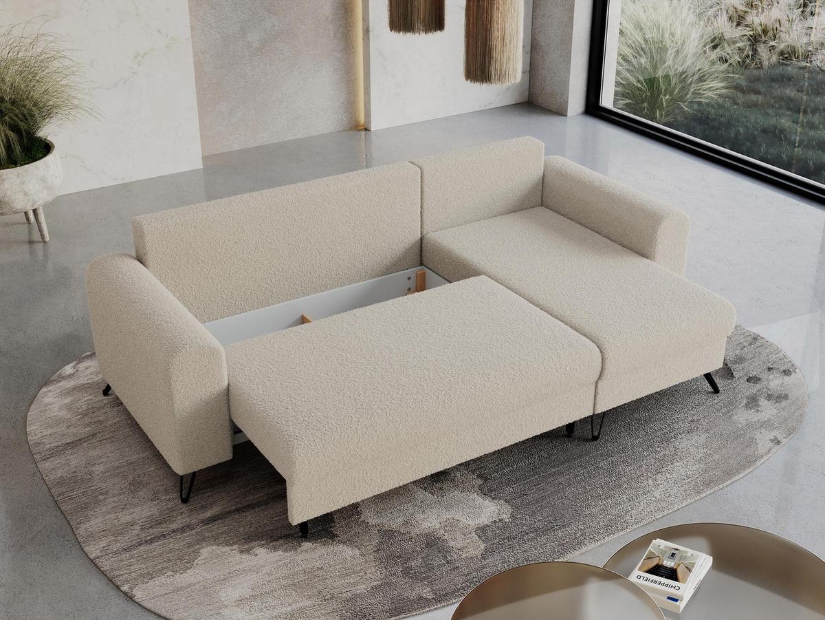 ECKSOFA Hugo Boucle Beige - Beige/Schwarz, Textil/Metall (242/140cm) - MKS