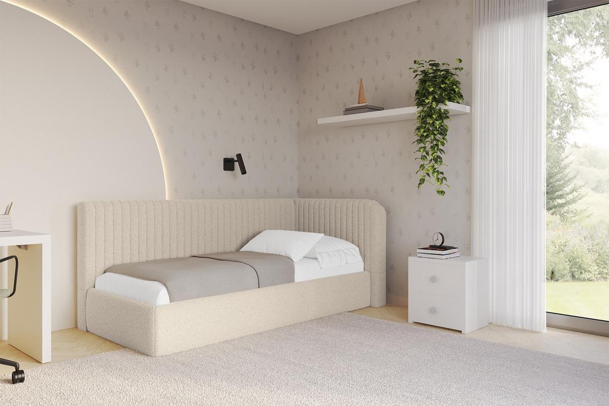 EINZELLBETT Jugendbett mit Bettkasten und Matratze H3/H4, Links - AURY 90x200 Dunkelbeige - Cappuccino, Holzwerkstoff/Textil (90/200cm) - ALTDECOR