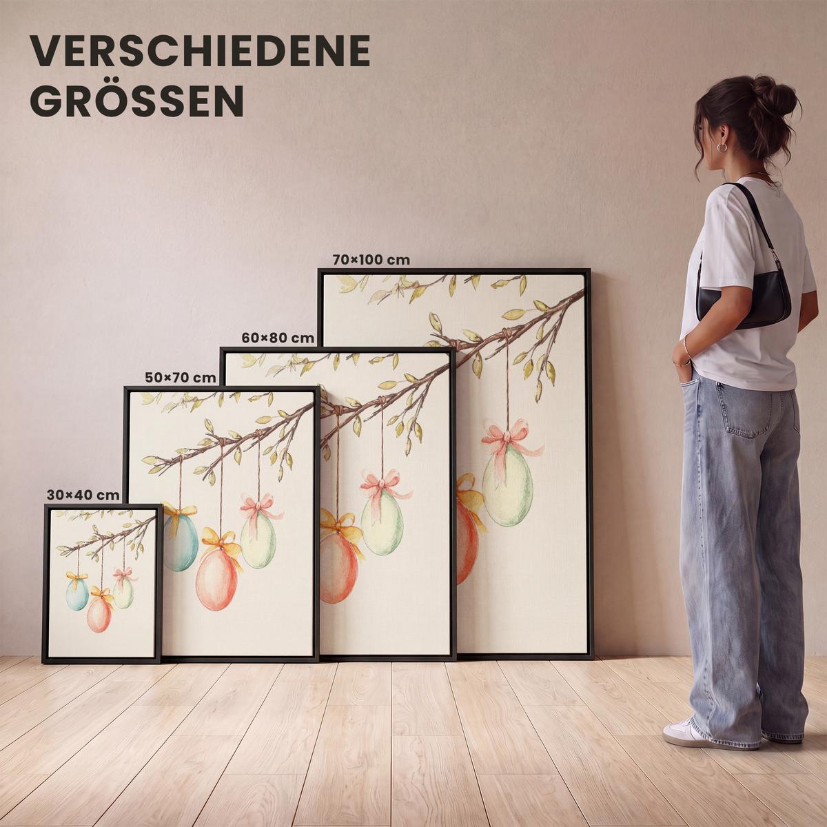LEINWAND Bilder mit Rahmen - Osterkuchen - Schleife - Eier - 30x40 - Creme, Textil (30/40cm) - MuchoWow