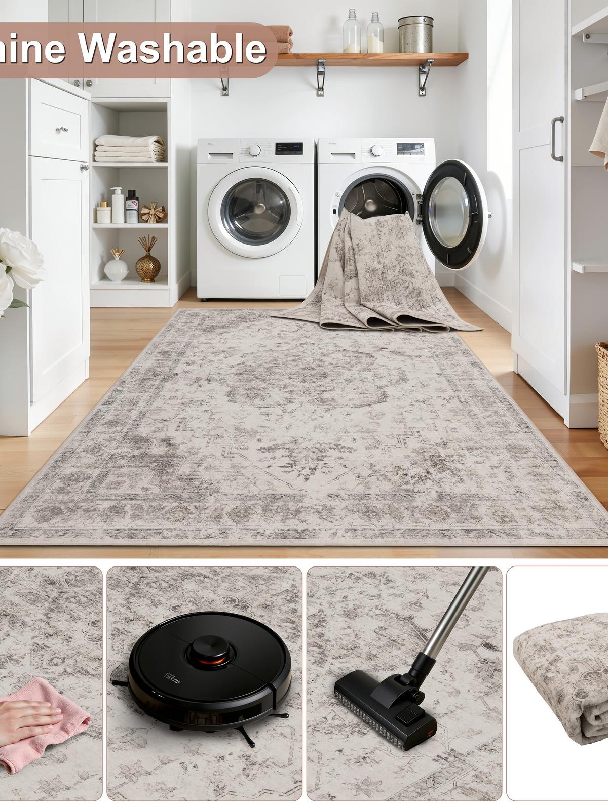 LÄUFER waschbar, mit floralen Ornamenten, VERNANTE in Beige-Grau, 80 x 150 cm - Beige, Textil (80/150cm) - KADIMA DESIGN