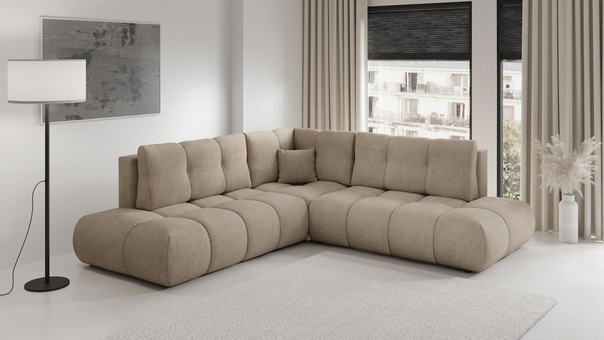 ECKSOFA DUCA II R-S Grau Chenille mit Schlaffunktion - Sandfarben, Holz (266.5/266.5cm) - MASSENO