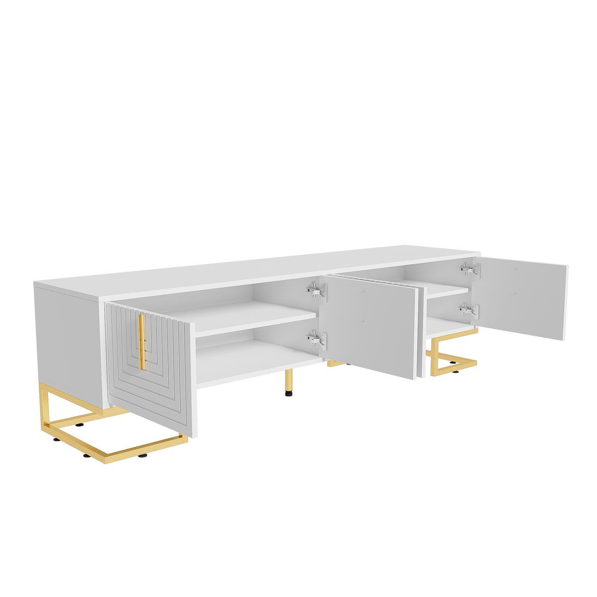 TV-SCHRANK Weiß mit Goldbeinen & 4 Türen Geometrisches Design 170×45 cm - Sonoma Eiche, Holzwerkstoff (170/46/40cm) - Urban Meuble