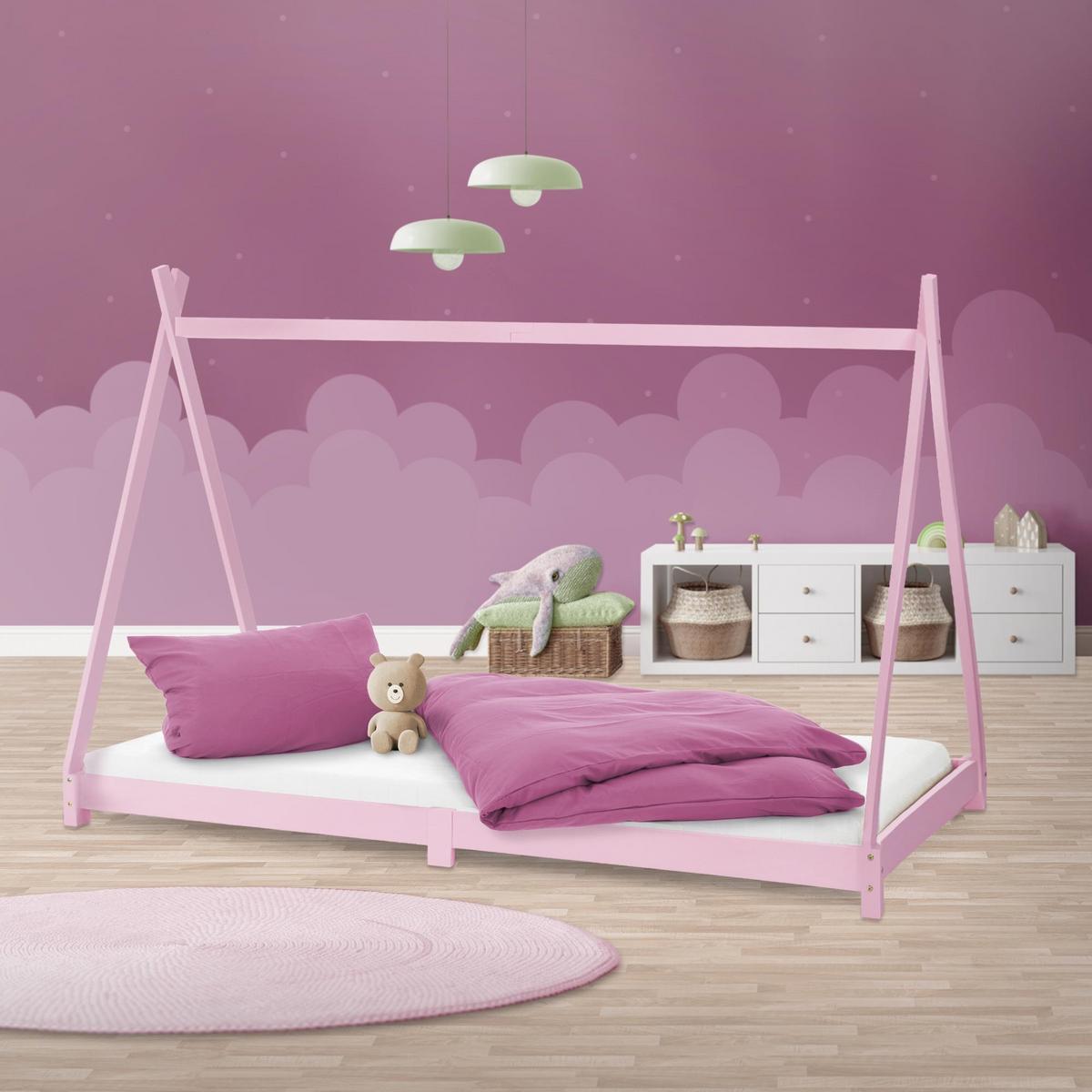 KINDERBETT Tipi mit Matratze 90x200 cm Rosa - Pink, Holz (90/200cm) - ML-DESIGN