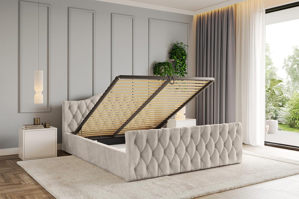 POLSTERBETT mit Bettkasten, Fußteil und Lattenrost, Boxbett mit Matratze H3/H4 - FALIO-Z-V1 120x200 Beige - Beige, Holzwerkstoff/Textil (120/200cm) - ALTDECOR