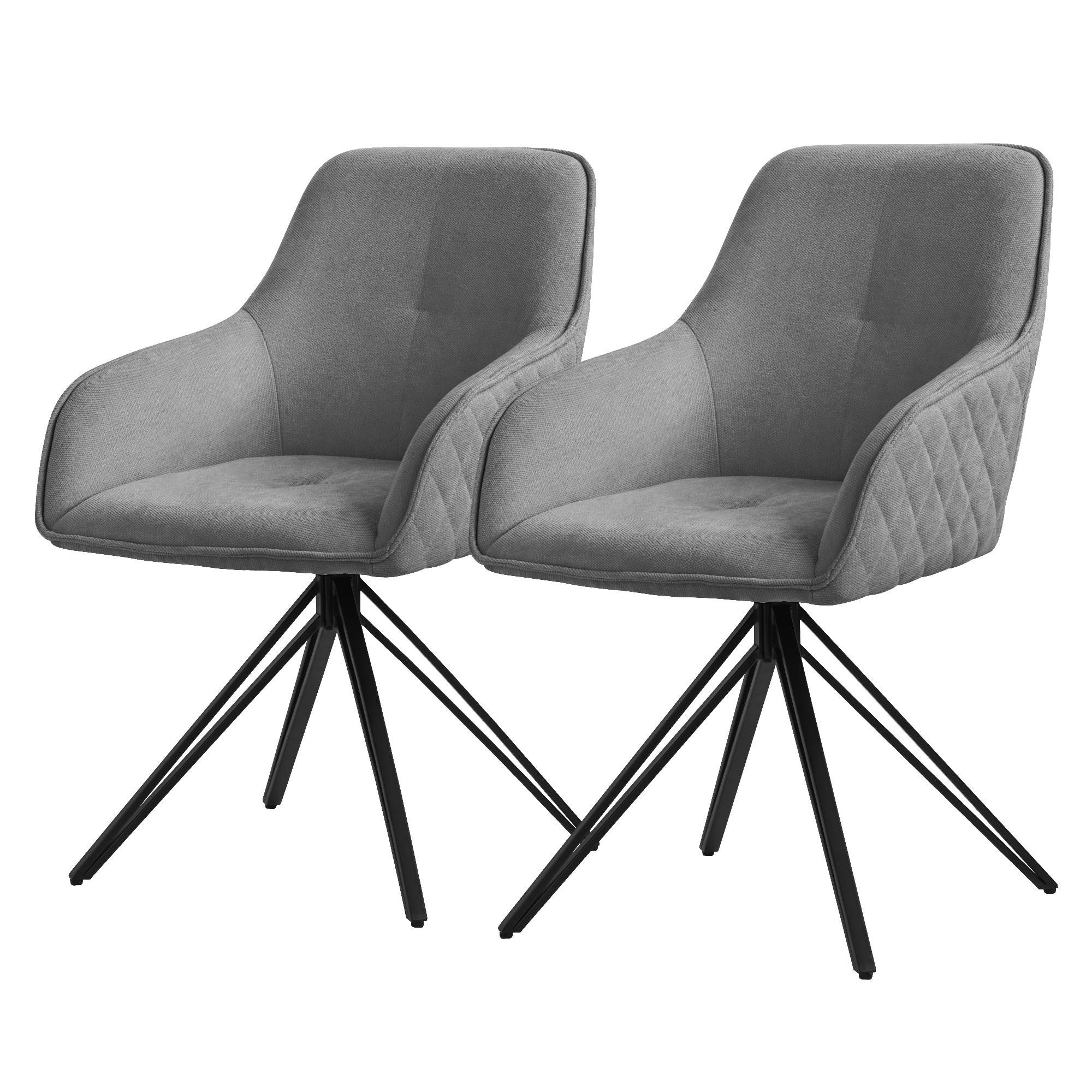 ESSZIMMERSTUHL 2er Set drehbar Grau Webstoff - Schwarz/Grau, Textil/Metall (61/84.5/57cm) - ML-DESIGN