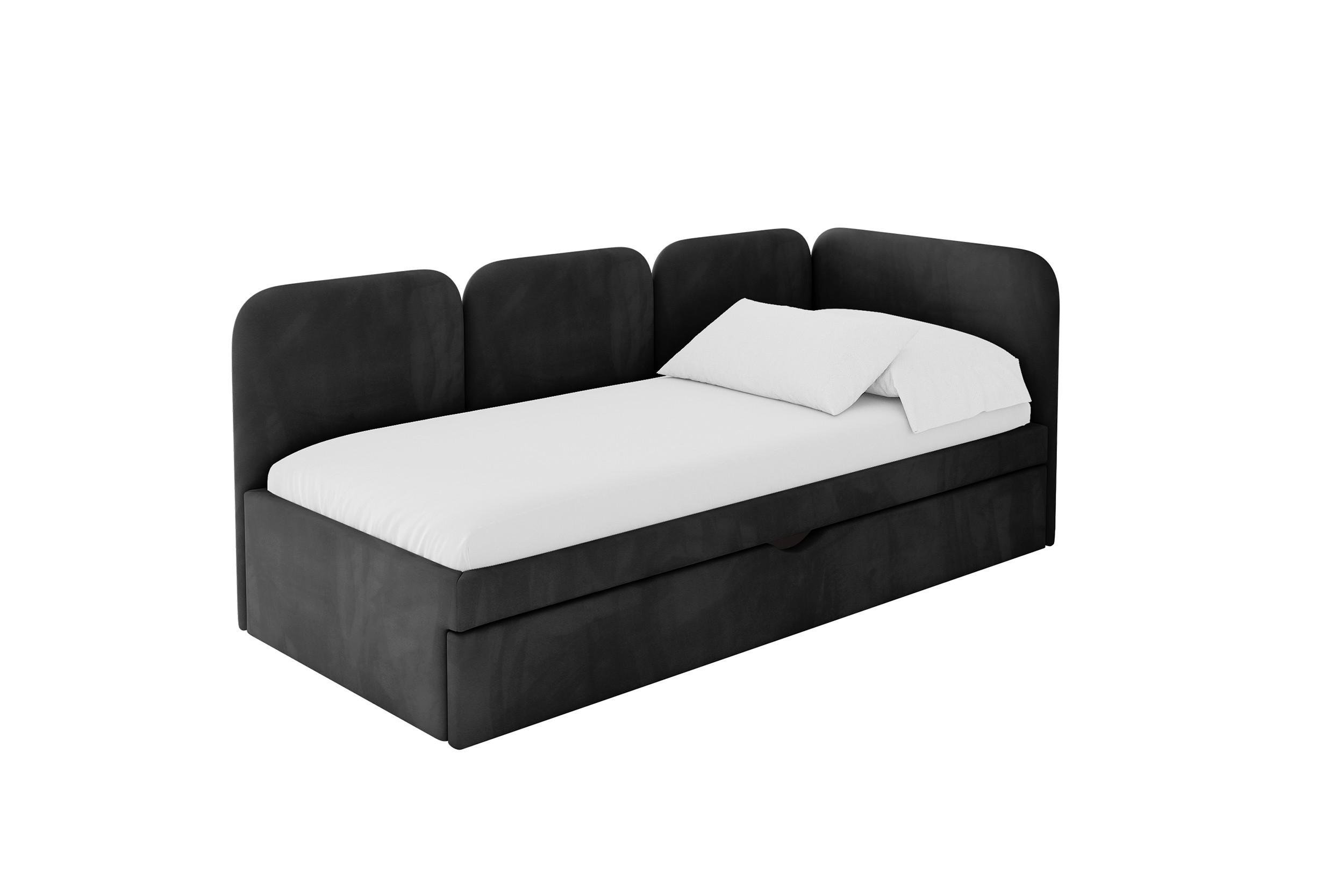 EINZELLBETT Jugendbett mit Bettkasten, Links - ALVY 100x200 Schwarz - Schwarz, Holzwerkstoff/Textil (100/200cm) - ALTDECOR