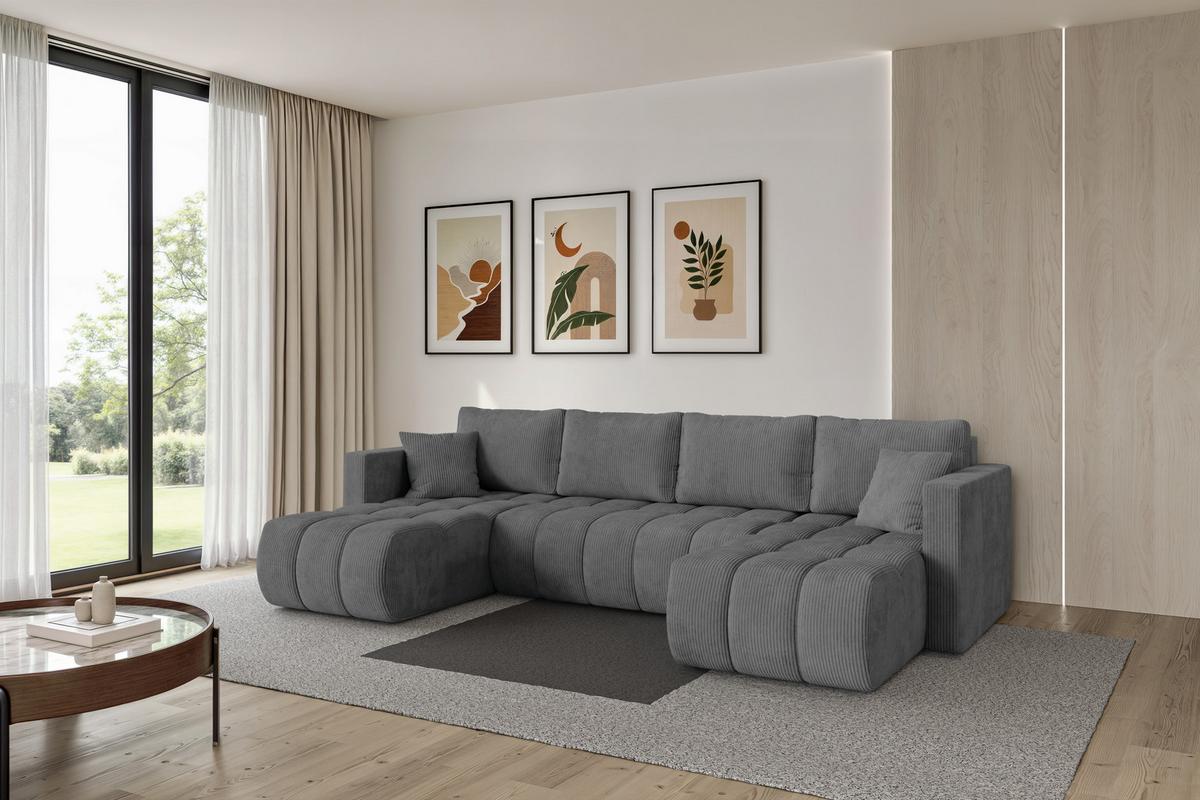 WOHNLANDSCHAFT mit Schlaffunktion und Bettkasten GARD-U 300x146x85 Dunkelgrau Cord - Dunkelgrau/Schwarz, Holzwerkstoff/Kunststoff (300/85/146cm) - ALTDECOR
