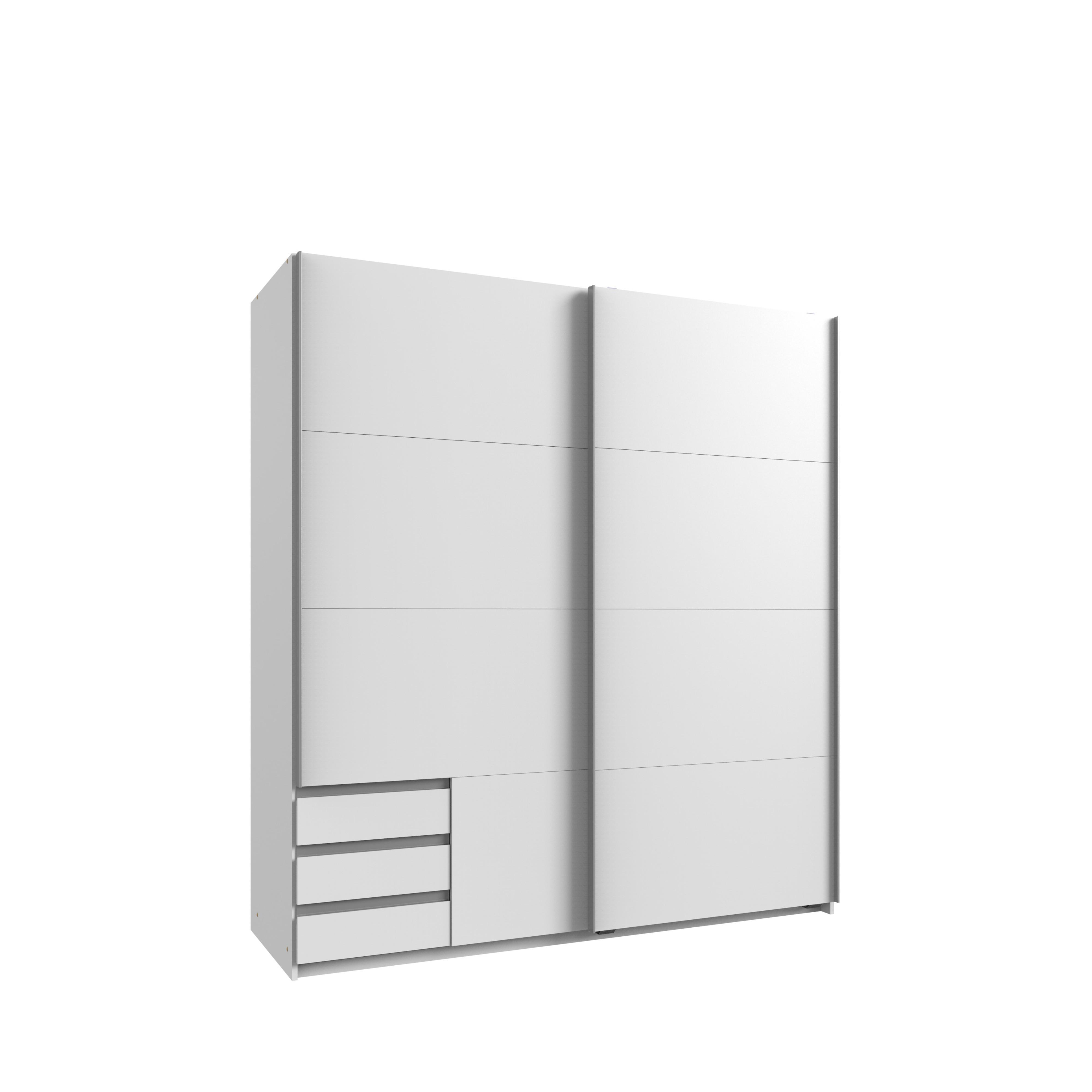 SCHWEBETÜRENSCHRANK 2-türig B179/H198/T65 cm, Kleiderschrank in Weiß mit sichtbaren Schubkästen / 22688 - Alufarben/Weiß, Holz/Holzwerkstoff (179/198/65cm) - luma-home