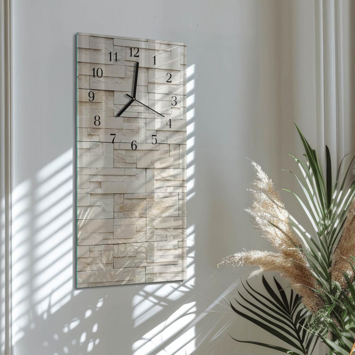 WANDUHR aus Glas 30x60 cm - Steinmauer - Braun, Glas (30/60/0.4cm) - TULUP