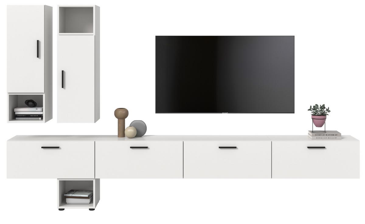 WOHNWAND weiß 300 cm, Wohnkombination hängend / stehend - Schwarz/Weiß, Holzwerkstoff/Kunststoff (300/178/34cm) - Inn.Furn