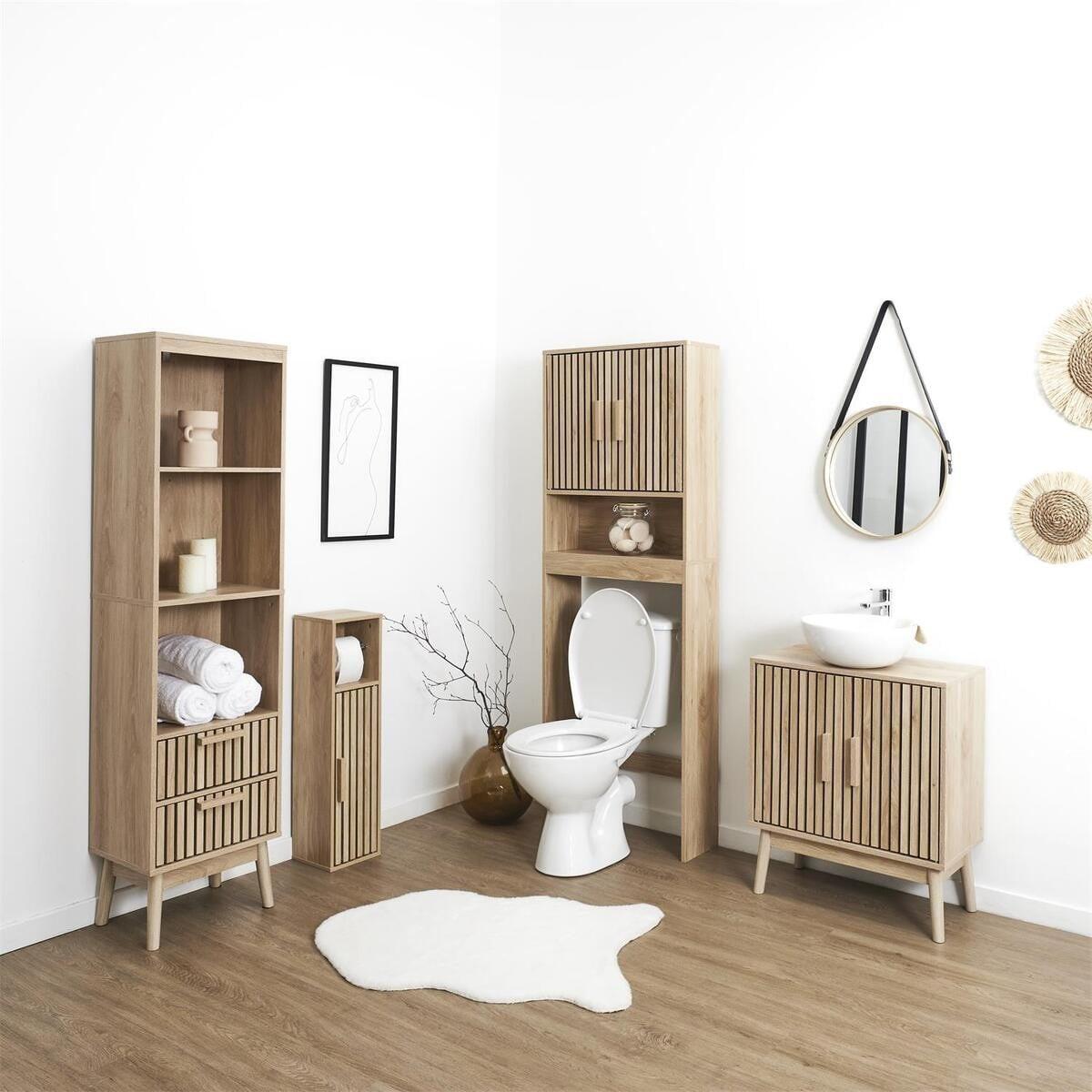 SÄULE mit 2 schubladen mit gerillten fronten und 3 nischen - klaus 40/30/160 cm - Eschefarben, Holzwerkstoff (30/160/74.5cm) - Calicosy