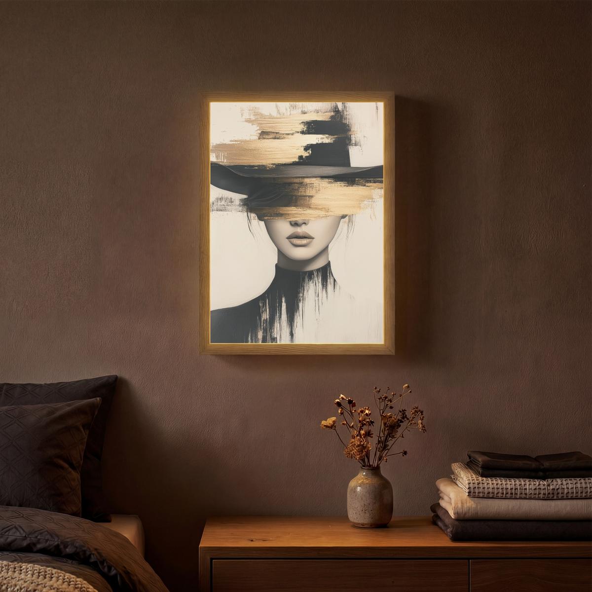 WANDLEUCHTE MIT AKKU Frau - Hut - Farbe 30x40 cm - Creme, Holzwerkstoff (30/40/8cm) - OnlyWow