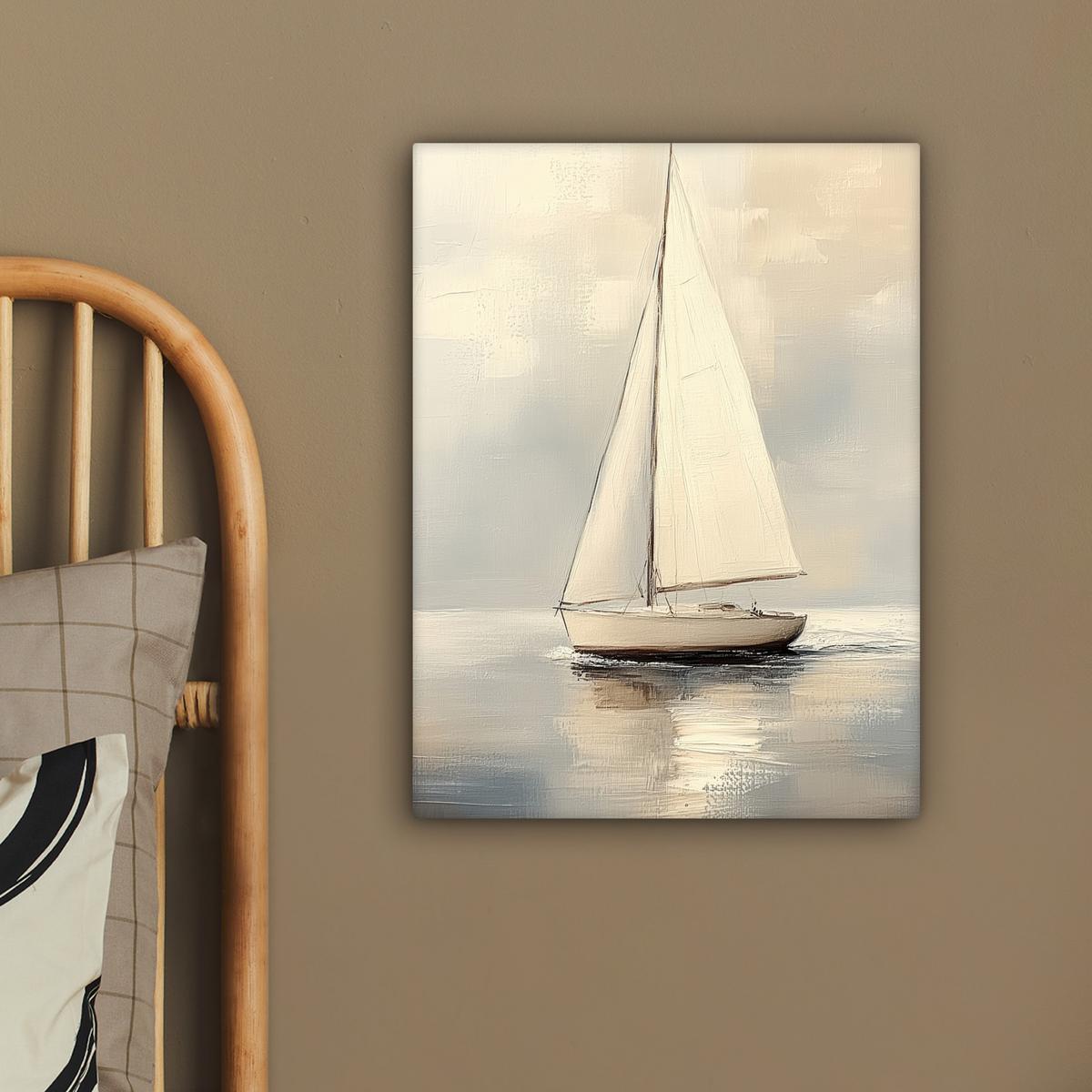 LEINWANDBILD Segelschiff - Meer - Bewölkt Room Decor 30x40 cm - Creme, Textil (30/40cm) - MuchoWow