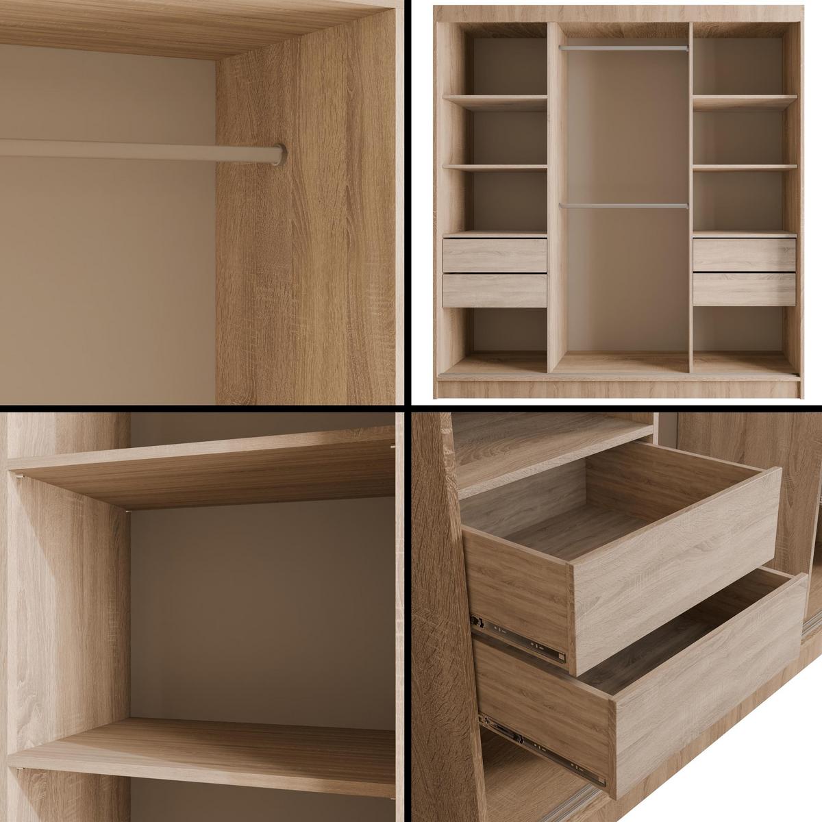 KLEIDERSCHRANK mit Spiegel V2-LINEA 215x200 cm Sonoma - Sonoma Eiche, Holzwerkstoff (200/215/61cm) - ALTDECOR