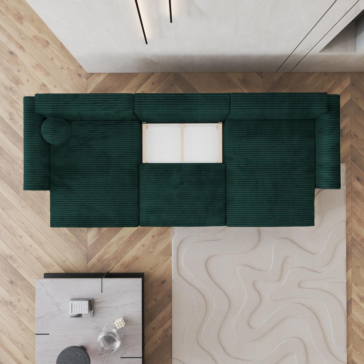 WOHNLANDSCHAFT FENTO Grün Kordstoff mit Schlaffunktion - Grün, Holz (347/90/148cm) - MASSENO