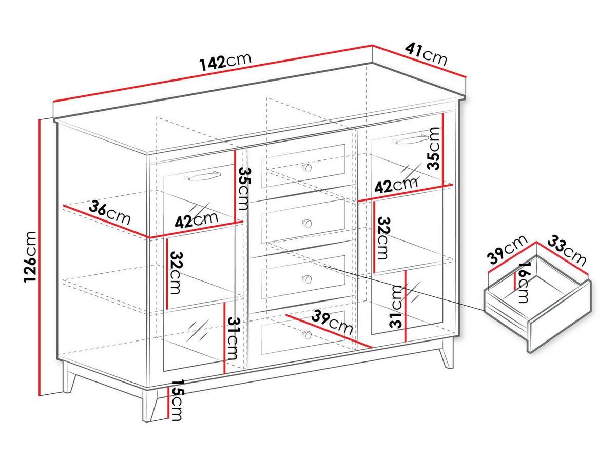KOMMODE Windsor W-07 mit Weißer LED-Beleuchtung - Kaschmir/Eichefarben, Holz/Holzwerkstoff (142/126/41cm) - MIRJAN24